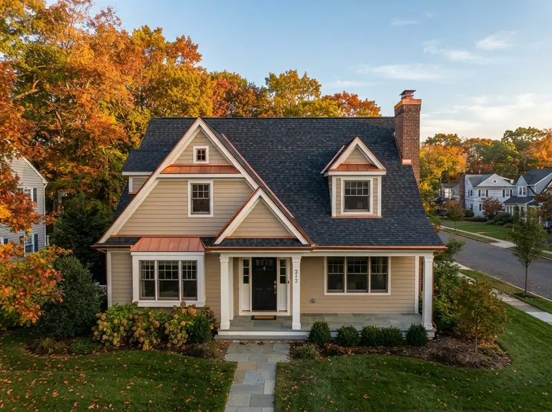 New roof installation with copper accents